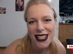 Blondine, Blasen, Spermaladung, Kehlenfick, Deutsch, Natürlichen titten, Zierlich, Pov