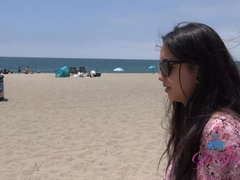 Asiático, Playa, Morena, Vestido, Novia, Al aire libre, Público, Coño