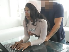 Ebony babe Noemie Bilas has sex with her boyfriend and sucks cock