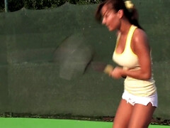 Hot naked girl likes to play tennis