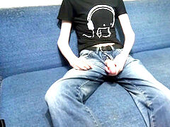 teenage wanks off in clothes and cruelly cums on t-shirt