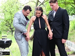 Eveline Dellai sucks and fucks two dicks at her bbq