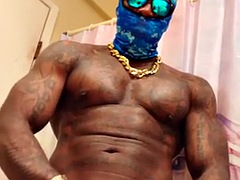 Zwart, Zwart, Homo, Harig, Masturbatie, Spier, Alleen, Tatoeage