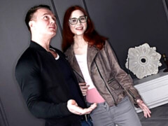 Grote lul, Pijpbeurt, Hondjeshouding, Natuurlijke tieten, Roodharige vrouw, Mager, Tiener, Tieten likken