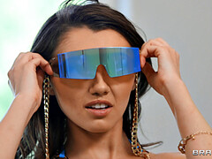 Badpak, Blond, Bruinharig, Brillen, Slipje, Doordringend, Trio, Tieten likken