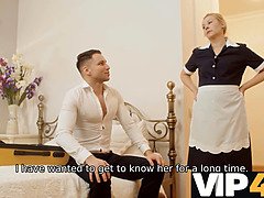 Watch as a Russian MILF in uniform watches her hot maid get fucked and dicked in VIP4K