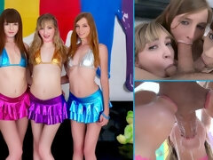 Blond, Pijpbeurt, Sperma in mond, Sperma shot, Groep, Handbeurt, Likken, Tiener