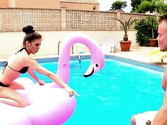 Thin German stepdaughter shares dick with her stepmother