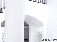 アナル, 茶髪の, バック, レディボーイ, 下着, 赤毛, シーメール, ストッキング