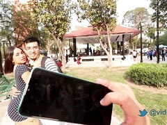 Alluring harlot goes to stret with sperm on her glasses