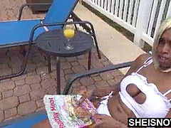 Bikini, Negro, Ébano, Desnudo, Al aire libre, Piscina