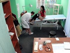 Insatiable brunette seduced the doctor and had sex with him
