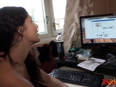 Angel Dickens, the sexy teen with a shaved pussy, gets fingered and ridden hard