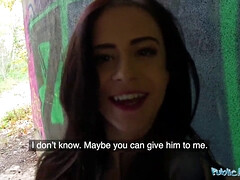 Sexy brunette bombshell bangs and sucks ex-boyfriend in public for a hot facial