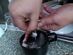 Blonde old granny gives head and rides him