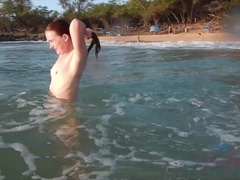 Strand, Bikini, Freundin, Im freien, Zierlich, Öffentlich, Muschi, Titten