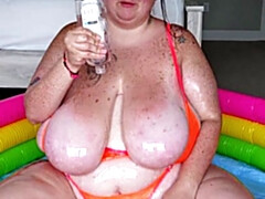 ぽっちゃり, デカパイ, 気狂い, フェティッシュ, オナニー, 裸, オイル, 一人