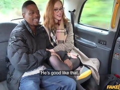 黒人, フェラチオ, 車, バック, 眼鏡, 異人種間, 赤毛, オッパイの