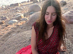 ビーチ, フェラチオ, 小柄, ロシア人, ガリガリ, ティーン