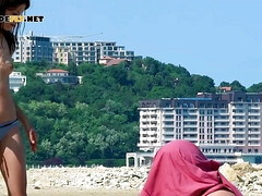 Enthousiasteling, Strand, Bruinharig, Nudist, Openbaar, Tiener, Tieten likken, Bekijker