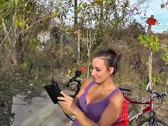 brunette give public blowjob and cum walk