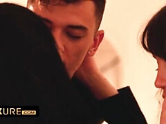 黒人, フェラチオ, 女 人男 人, Hd, 下着, ストッキング, 三人, オッパイの