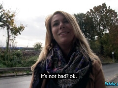 美女, ブロンド, フェラチオ, 浮気者, お金, アウトドア, ハメ撮り, 公共