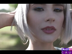 ブロンド, フェラチオ, 女, オーガズム, アウトドア, 小柄, ショートヘア, オッパイの