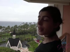 Beginning to fuck Audrey, with her brown hair sprawled in Maui, you pause for a dinner break