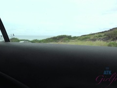 Leie, Strand, Braunhaarige, Freundin, Öffentlich, Muschi, Socken, Titten