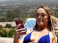 Bikini, Schwarz, Absätze, Interrassisch, Zierlich, Pool, Tätowierung, Titten