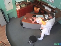 Leie, Hundestellung, Handjob, Krankenschwester, Büro, Muschi, Uniform, Spanner
