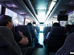 Lexi Sample is riding Kai Jaxon in the Bus