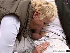 Blonde Matures Public Lesbian Nudity for Riled Young Woman in Woods