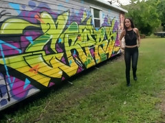 Pijpbeurt, Bruinharig, Sperma in gezicht, Hd, Geld, Natuurlijke tieten, Buiten, Rijden