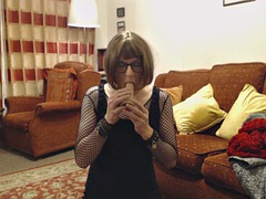 Sissy in a whore costume returns to her master