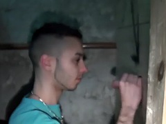 Gay gloryhole with fetish sneakers fucked in the ass from above