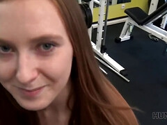 Watch this hot Czech teen get naughty in the gym and get her mouth filled with cum