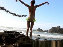 Playa, Belleza, Mamada, Masturbación, Al aire libre, Público, Adolescente, Voyeur