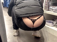 素人, お尻, 女, 露出狂, 公共, 現実, 一人, ヒモパン