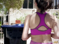 Sporty brunette can't get enough of Johnny's dick