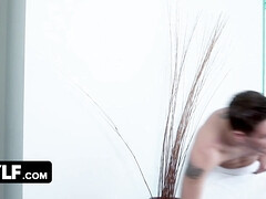 Stepmom licks her stepson's veiny cock & drools on it in hot doggy-style action