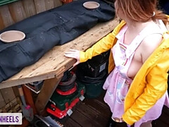 'Please don't tell my Parents' - Squirting Slut Gets Caught in Shed and Ass Fucked - Shannon Heels