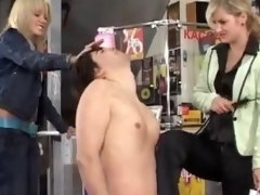 Puppy slave dick trampled and spanked in a public shop
