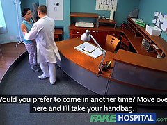 Watch as patient gets rammed by the doctor while being watched by the nurse in this fake hospital scene