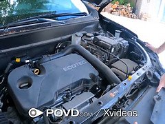 Olivia Madison gets a hard fucking with a deep creampie in POVD Intense Car Help Fuck With Appreciative Olivia Madison