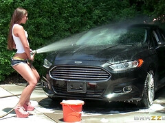 Amirah Adara in heels, tight shorts and a-shirt washing her ex's car