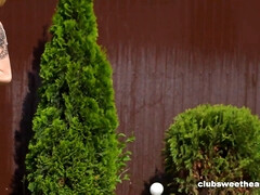 グループ, レズビアン, 自然山雀, アウトドア, 剃毛, ガリガリ, 水着, オッパイの