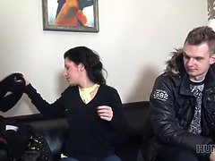 Boy watches girlfriend nailed on couch for fat...