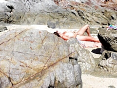 Strand, Pijpbeurt, Stel, Man die toekijkt, Sperma shot, Flashing, Openbaar, Vrouw